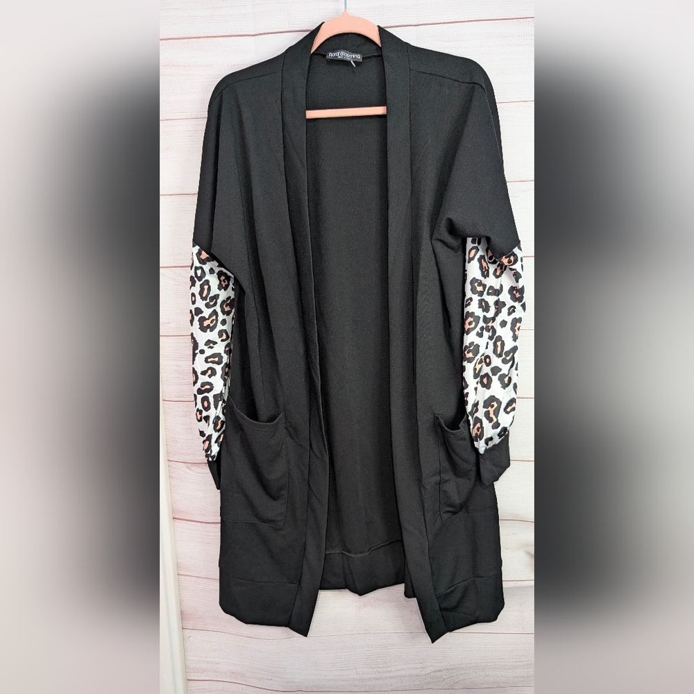 Nwot Floral Blooming Plus Size Open Front Blazer 🐆 Leopard Print Sleeves Size2X